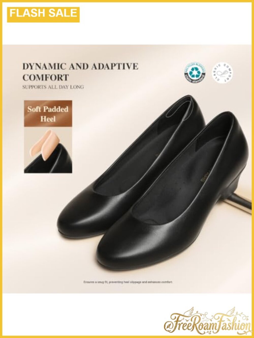 Faux Leather Low Block Heel Pumps Arch Support Closed Toe Dress Shoes - Picture 3 of 6